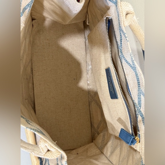 LE BON MARCHE Blue Geometric Canvas Tote - Picture 6 of 7